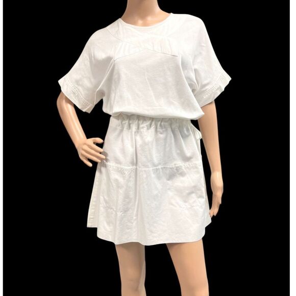 $504 RARE See By Chloe White Cotton Mini Dress Drawstring Waist Portugal Sz 4
